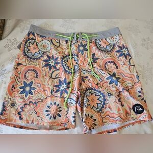 Quiksilver Mens Orange Blue Hybrid  4 Way Stretch Shorts Sz 38
